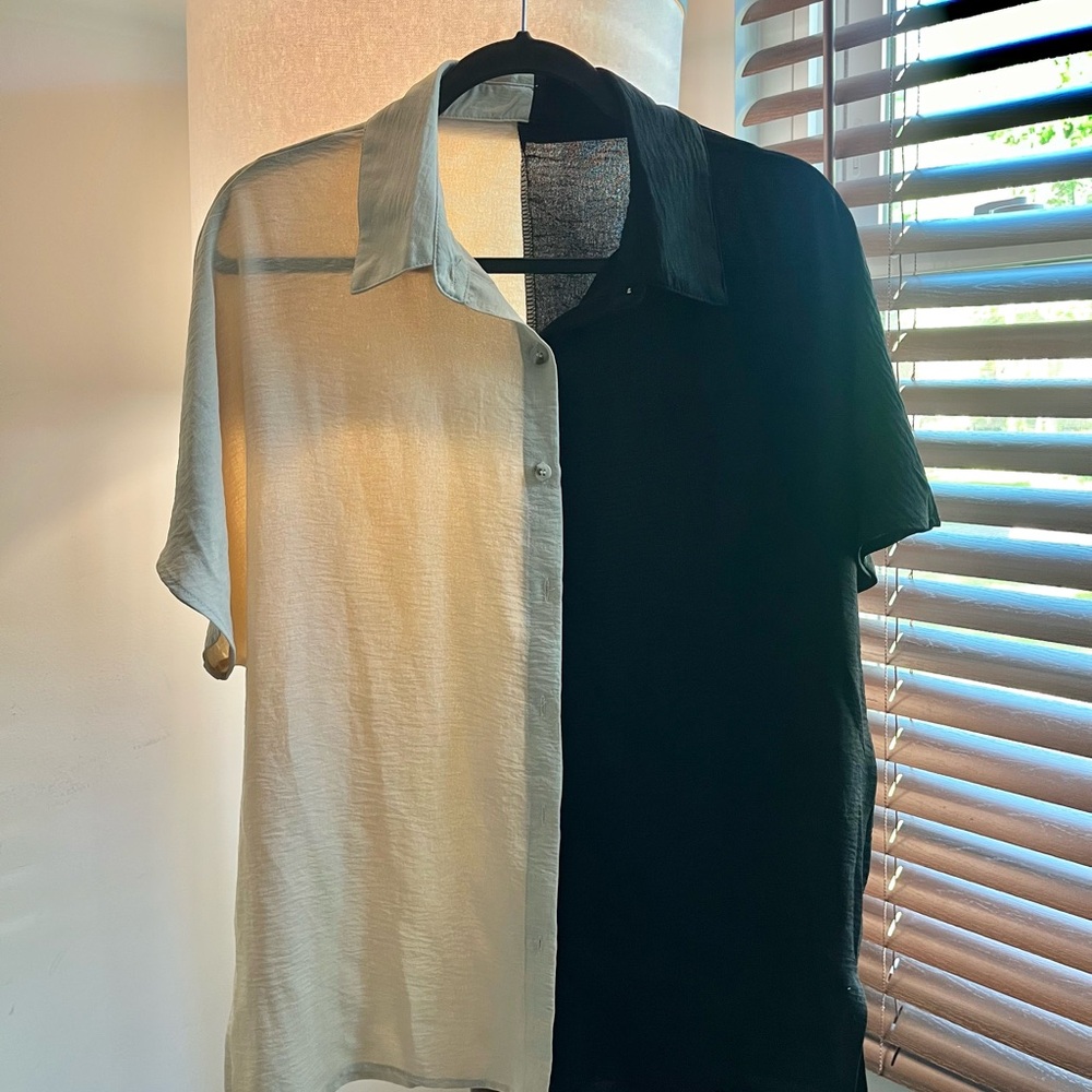 Tan and Black Blouse Top